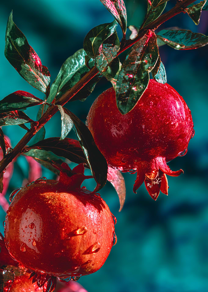 Fresh Pomegranates with Dew Drops