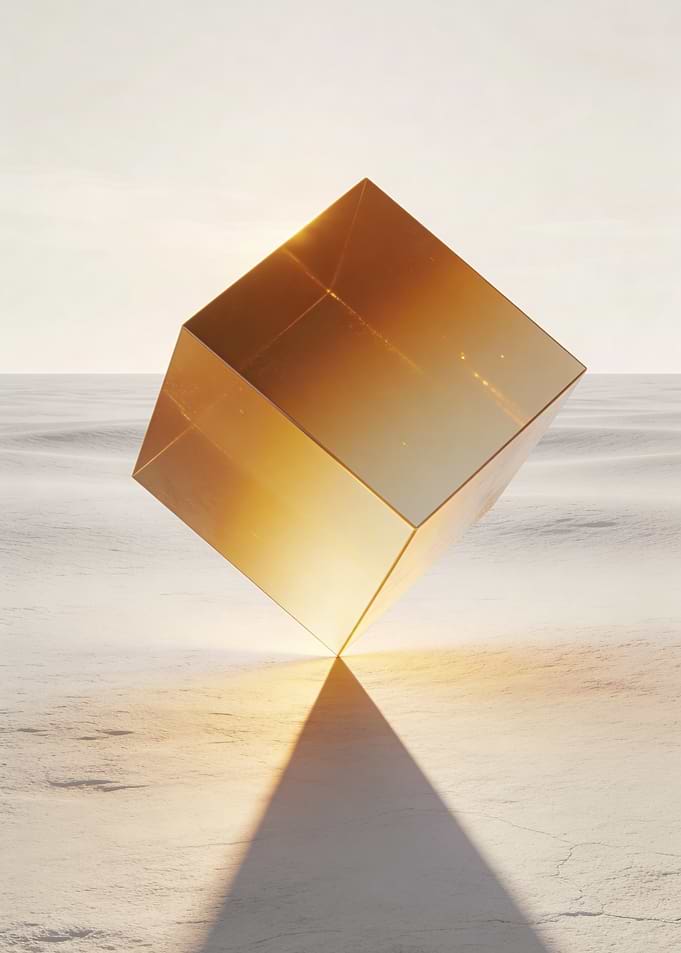 Golden Cube in a Minimalist Landscape