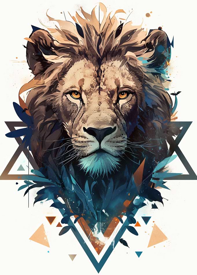 Majestic Lion with Geometric and Floral Elements