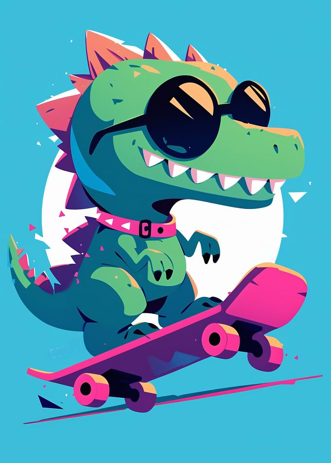 Cool Dinosaur on Skateboard
