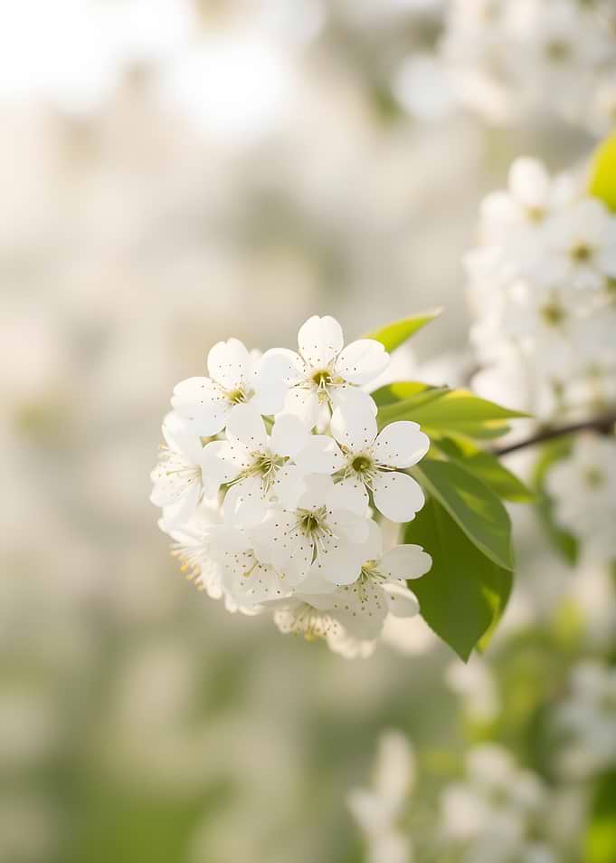 Delicate White Cherry Blossoms in Sunlight