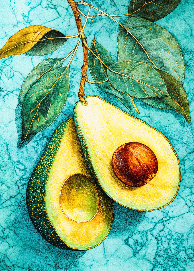 Vibrant Avocado Botanical Art