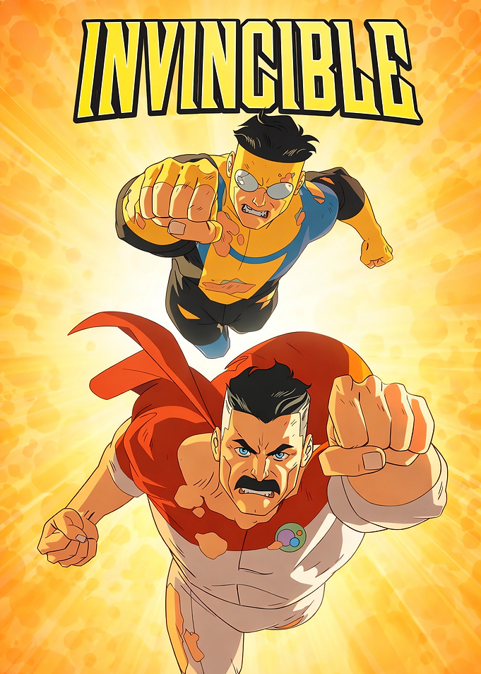Invincible and Omni-Man Flying