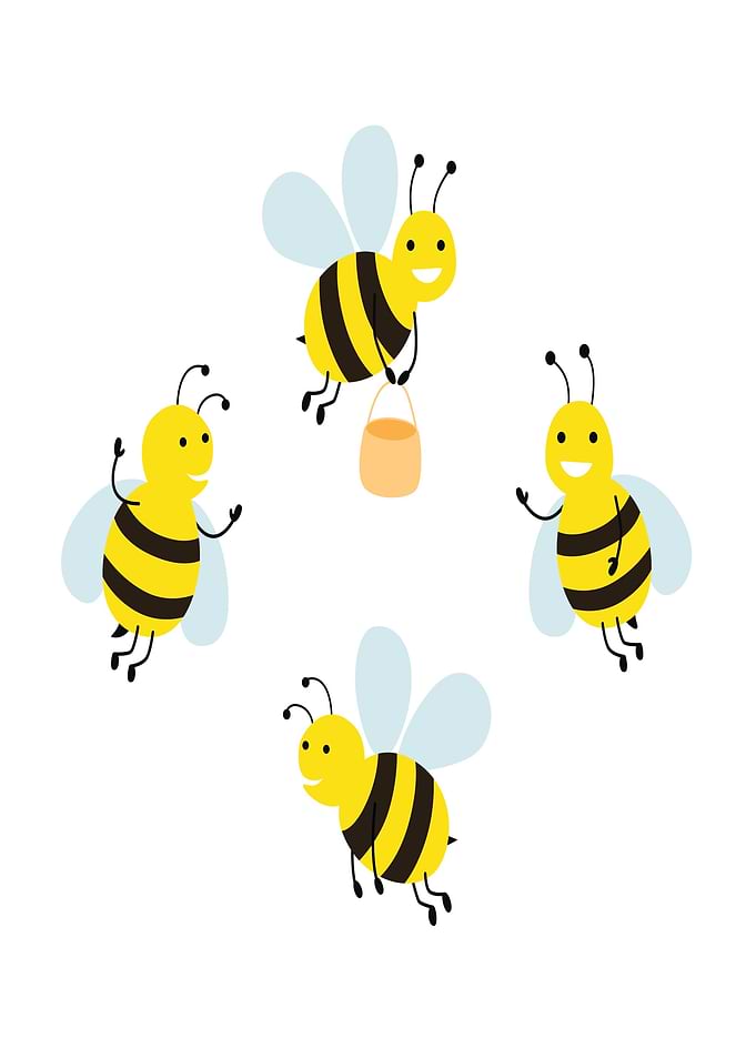 Four Cute Bees in Flight
