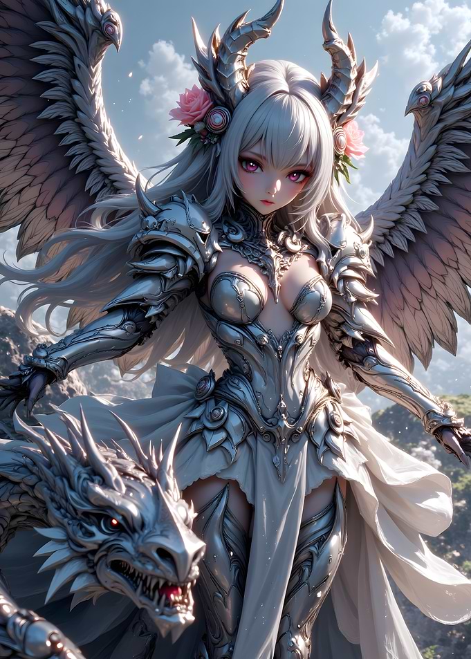Anime Angel Warrior with Dragon