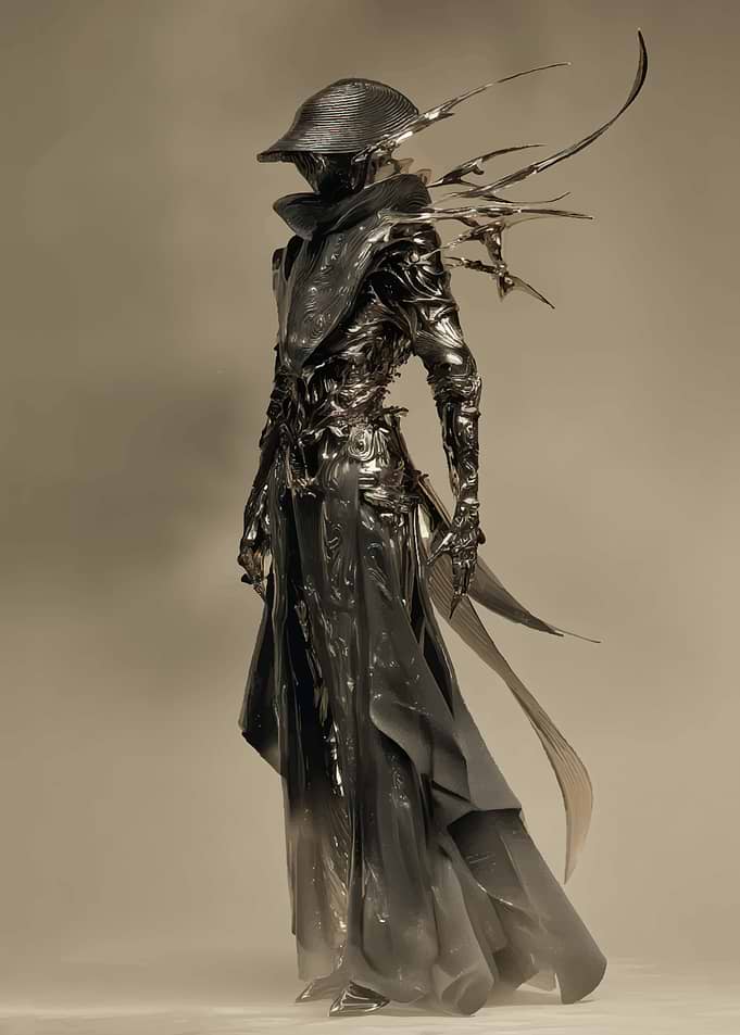 Futuristic Warrior in Metallic Armor