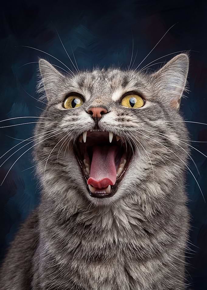 Close-up of a yawning tabby cat