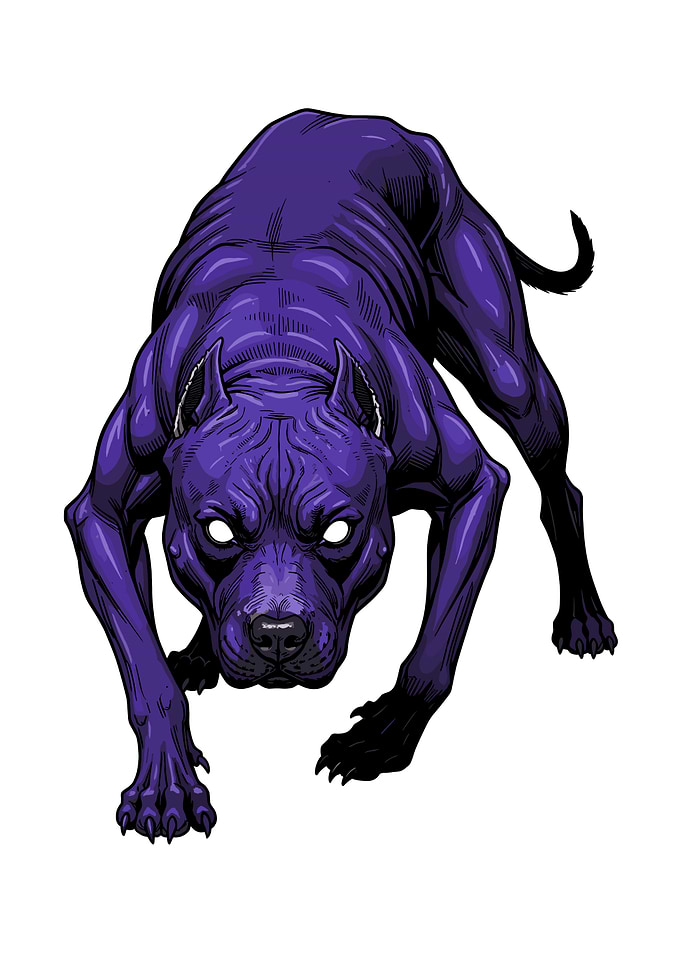Aggressive Purple Pitbull Dog Illustration