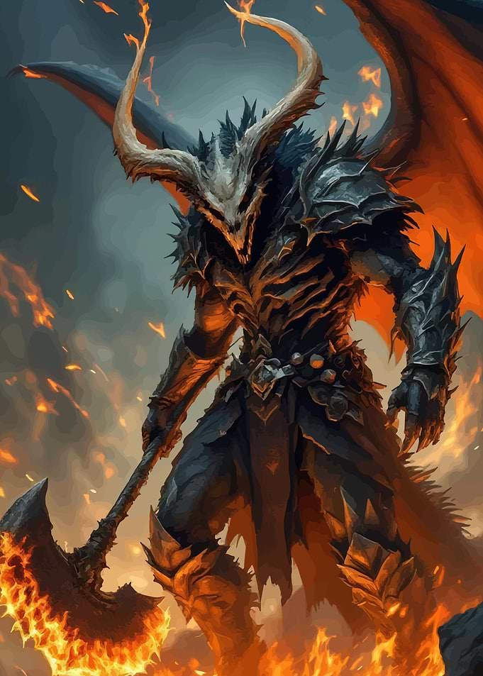 Demonic Warrior with Fiery Axe