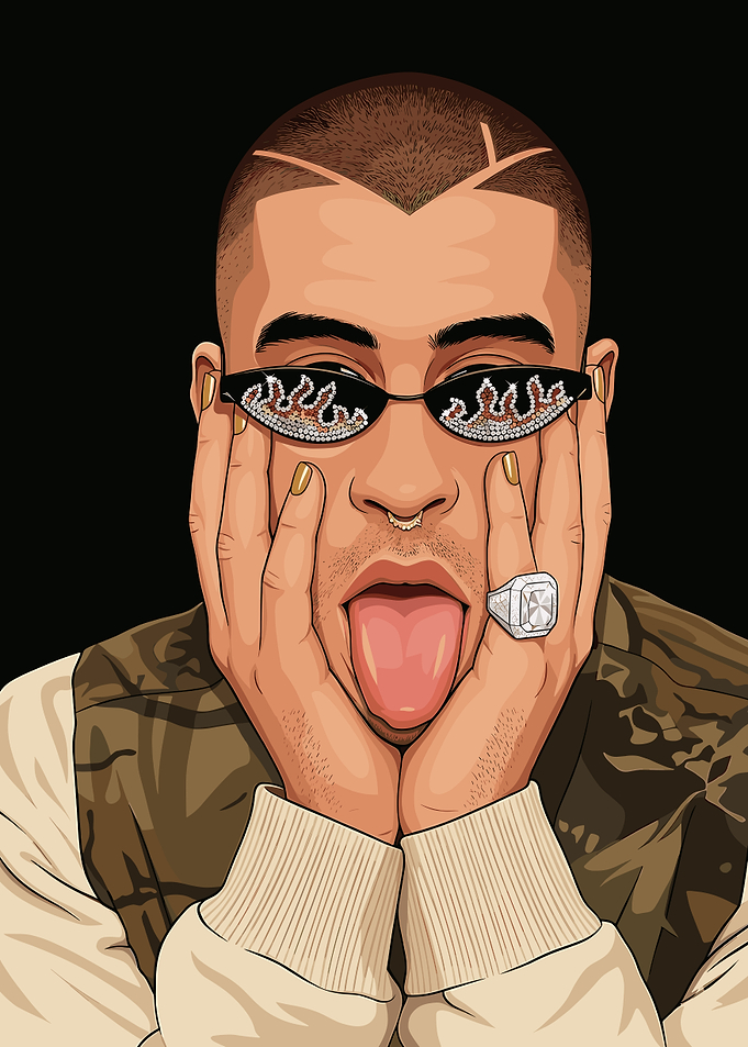 Bad Bunny Portrait with Tongue Out