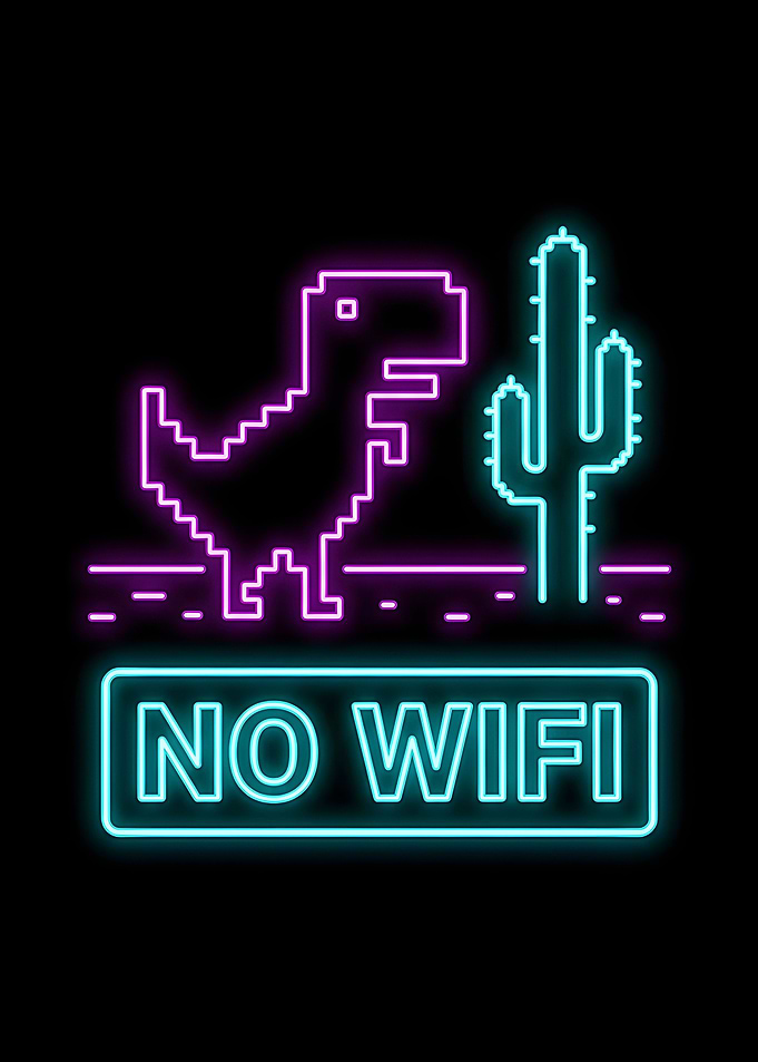 No WiFi Neon Dinosaur and Cactus
