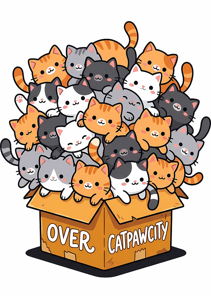 Overwhelmed Box of Cute Cats
