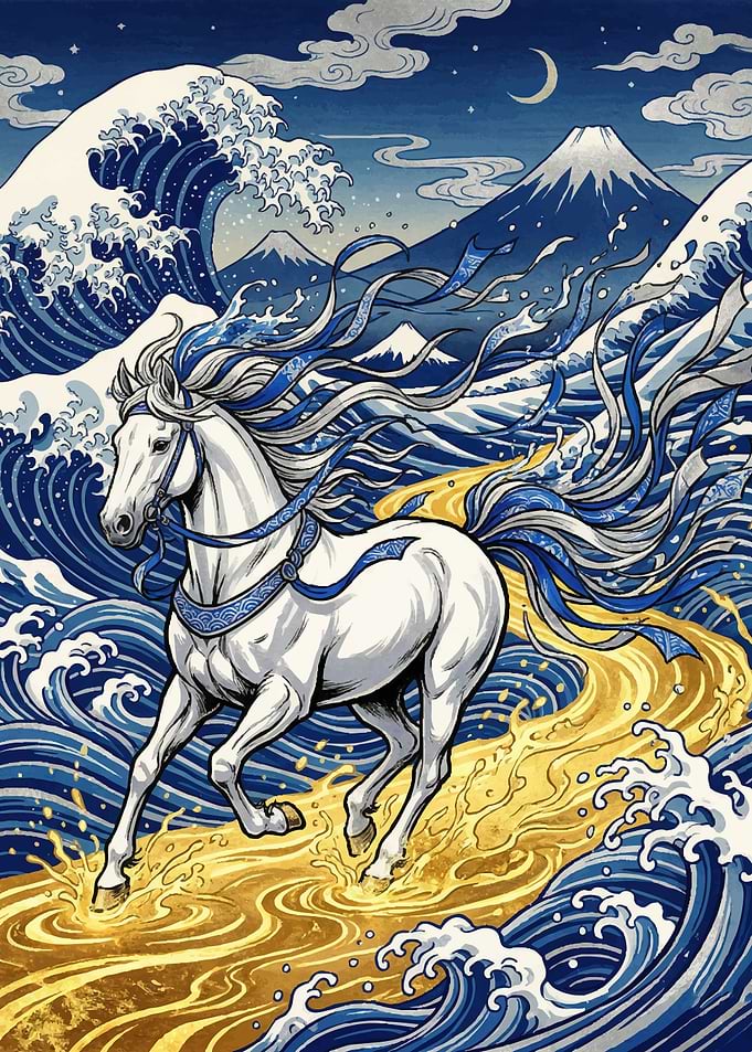 White Horse in Great Wave