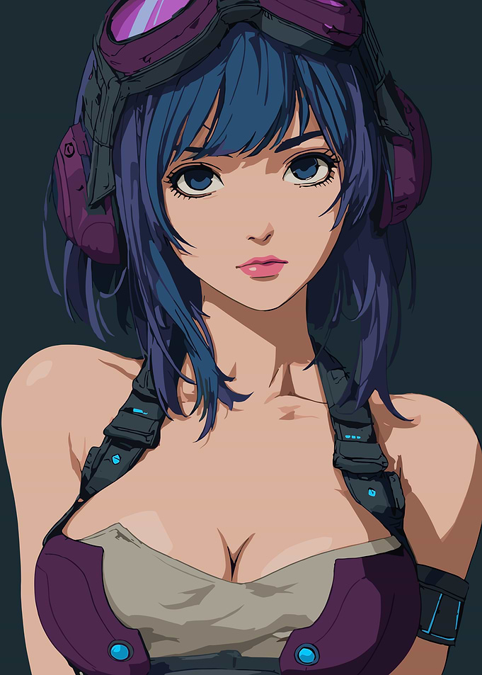 Anime Girl with Blue Hair and Goggles
