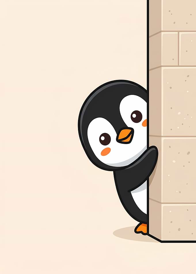Cute Penguin Peeking from Behind a Wall