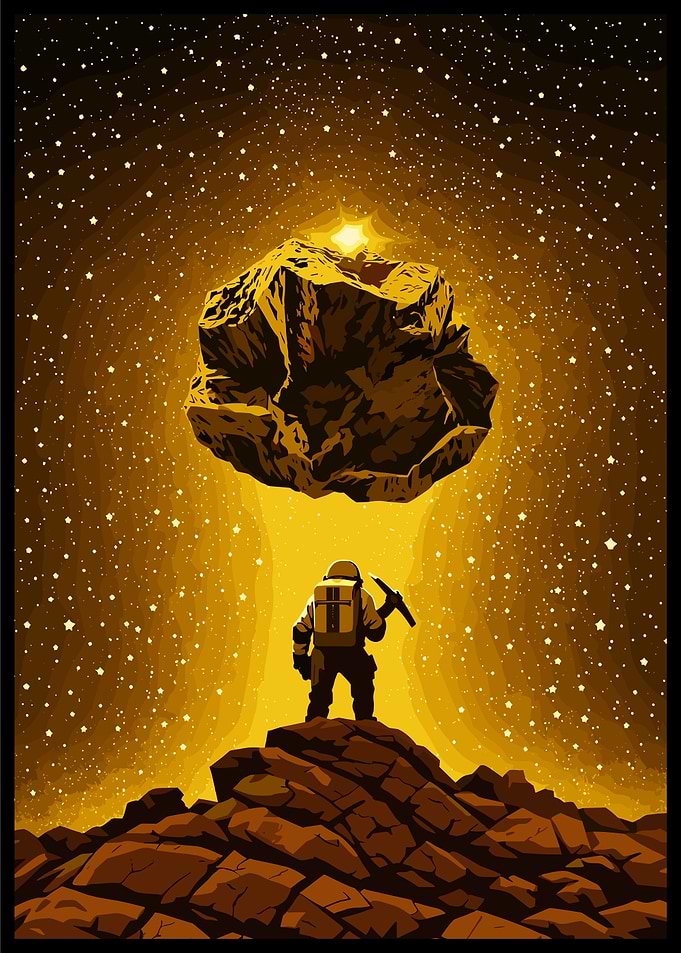 Astronaut Discovering Asteroid in Space