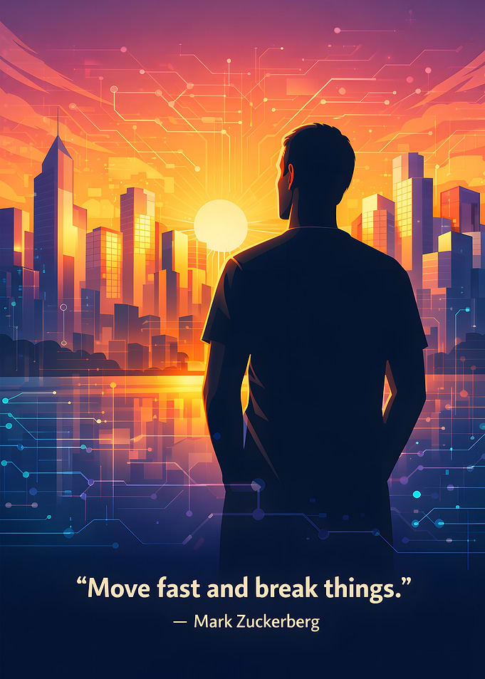 Mark Zuckerberg looking at futuristic city