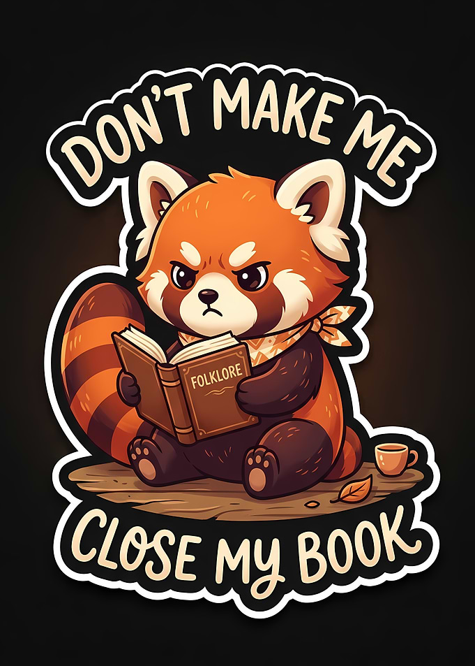 Grumpy Red Panda Reading Folklore