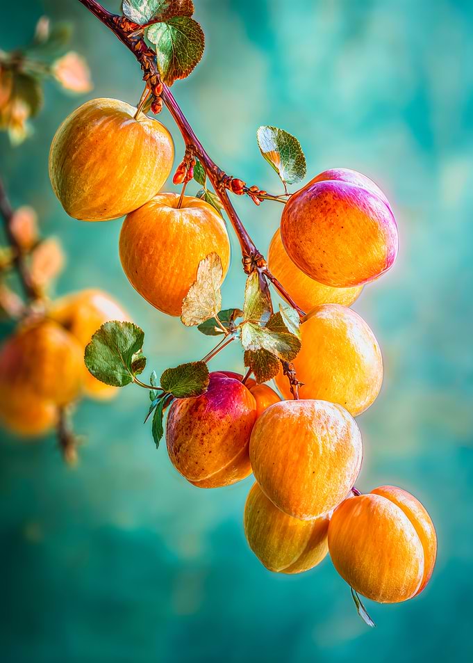 Vibrant Ripe Apricots on Branch Cinematic Art