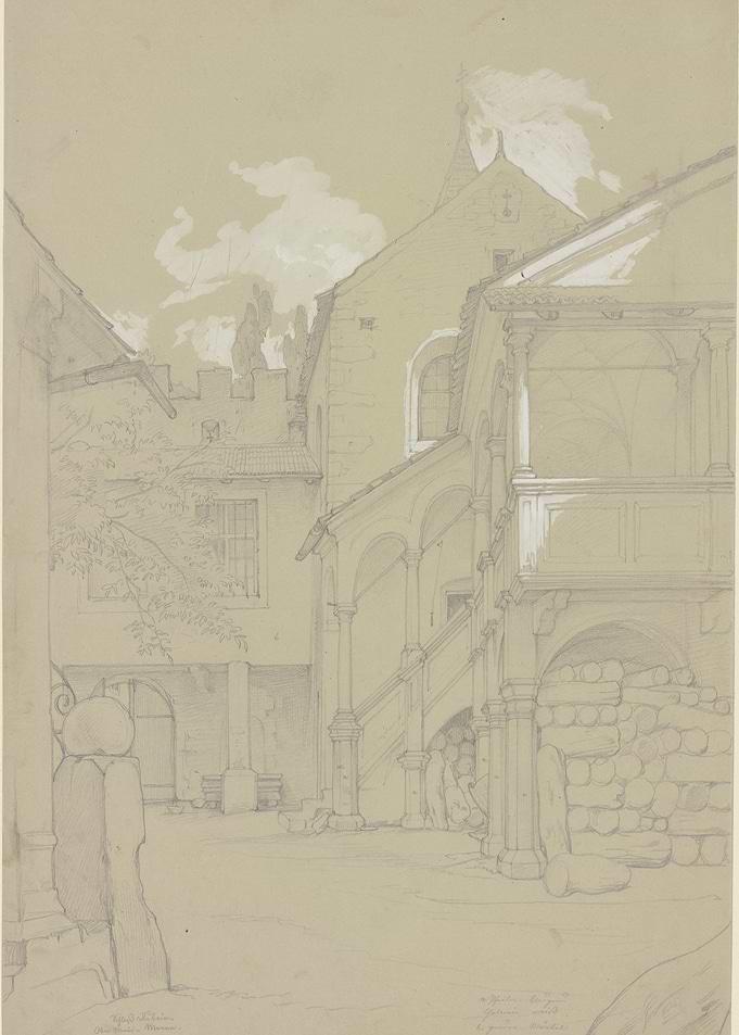 Courtyard with Arches and Staircase