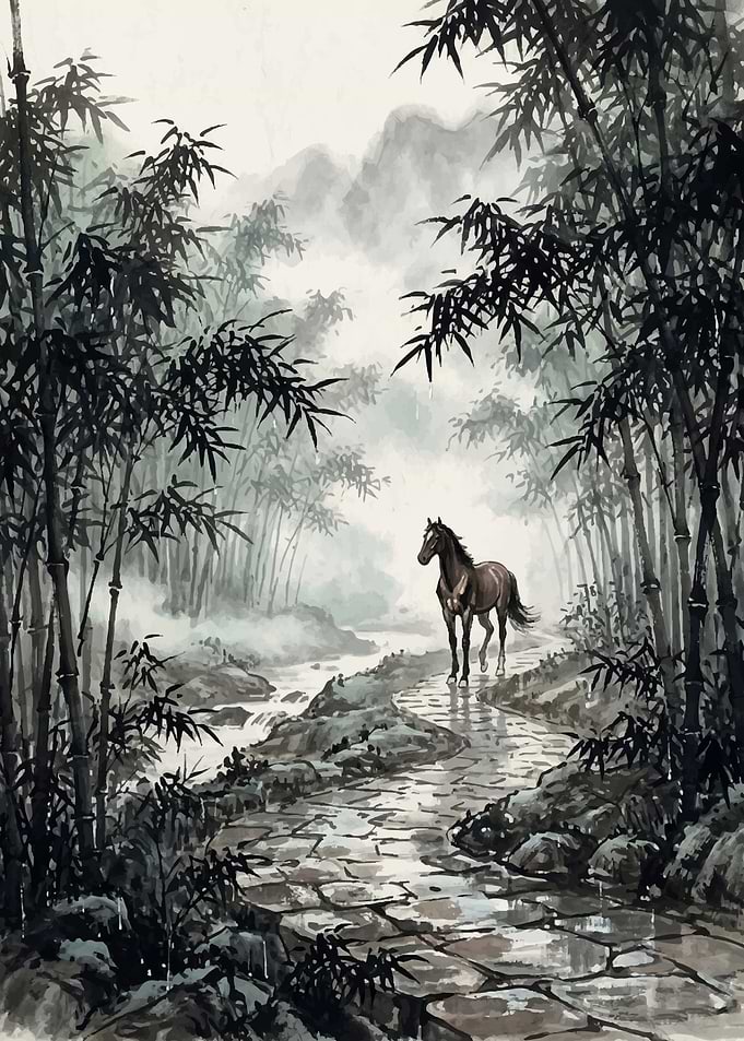 Horse in Bamboo Forest
