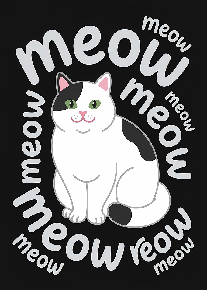 Cute Cat with Meow Text