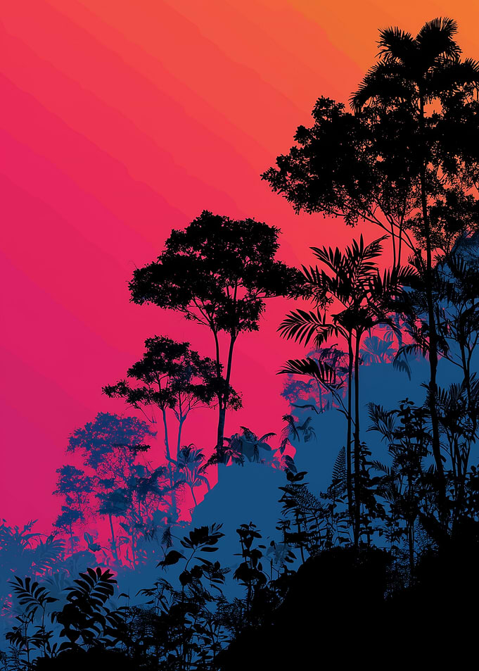 Tropical Forest Silhouette at Sunset