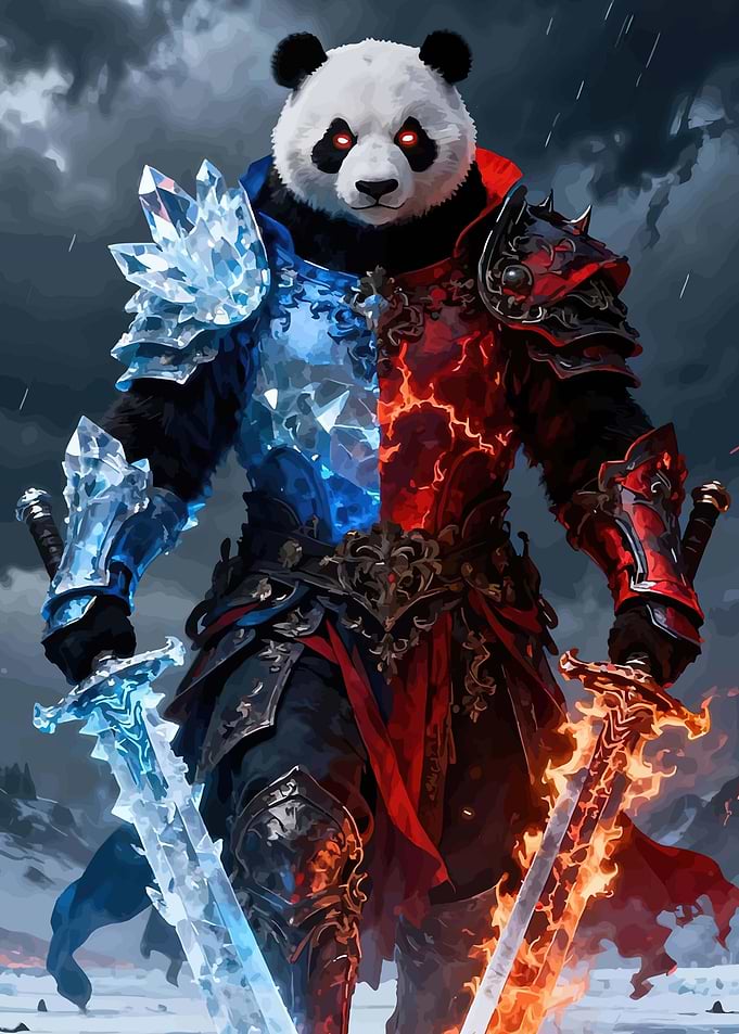 Panda Warrior with Elemental Swords