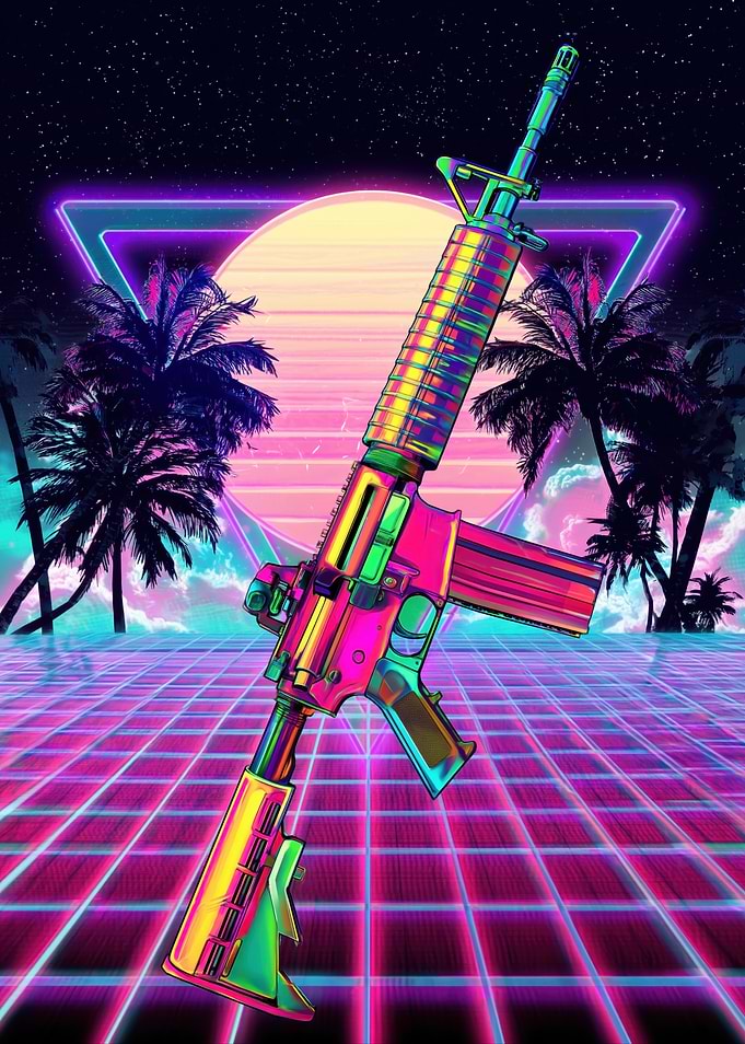 Retro Gun Sunset Grid