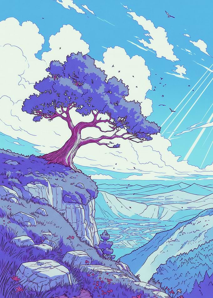 Serene Cliffside Tree Overlooking Valley