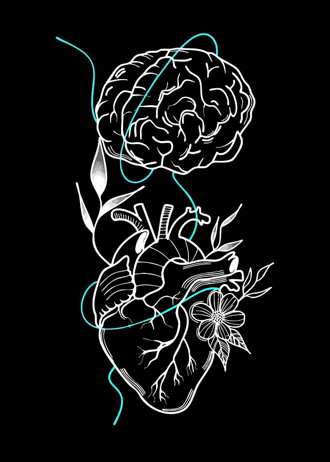 Brain and Heart with Floral Elements