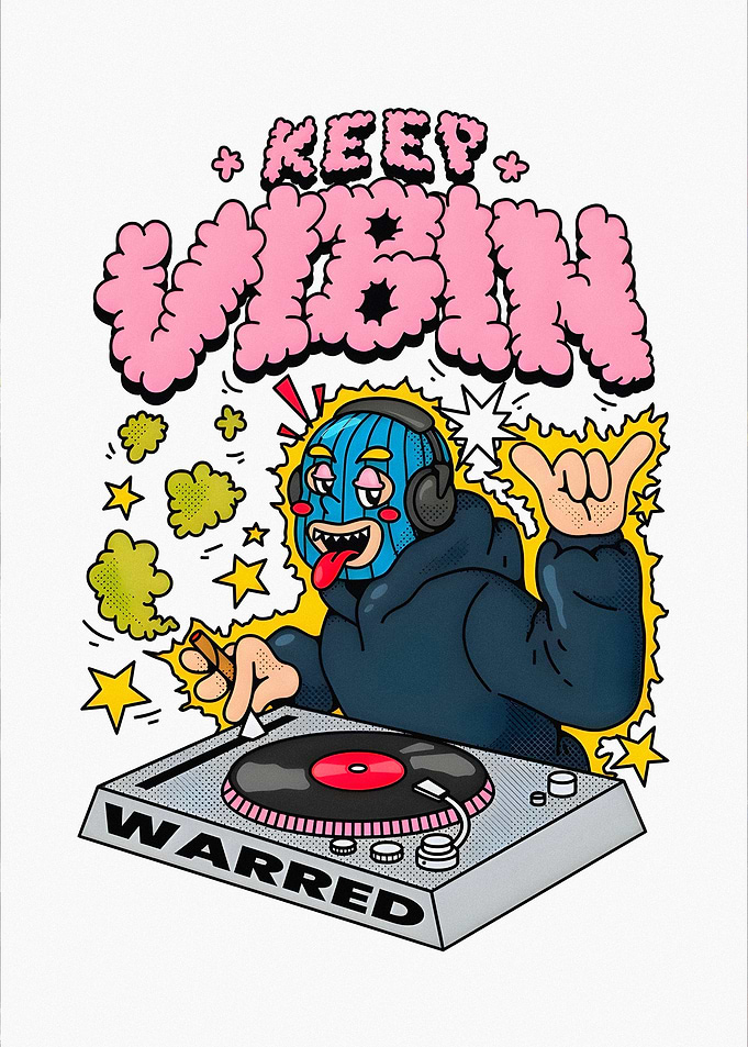 DJ with Mask and 'Keep Vibin' Text