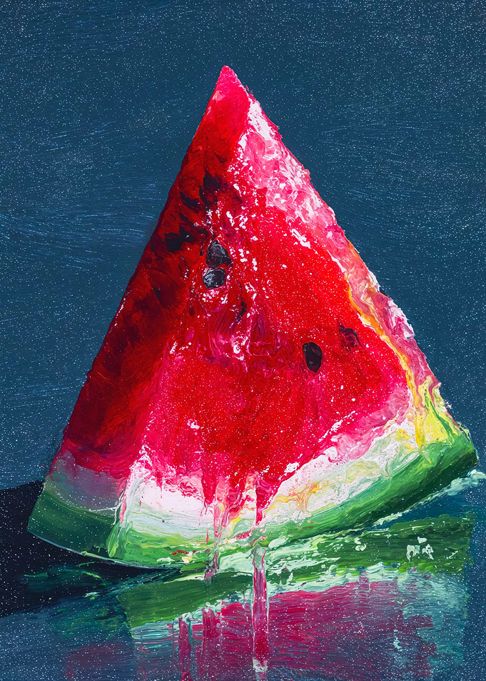 Vibrant Watermelon Slice Impasto Painting