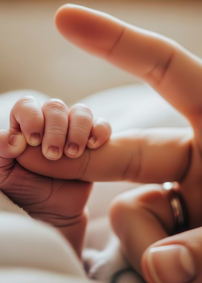 Baby holding adult finger