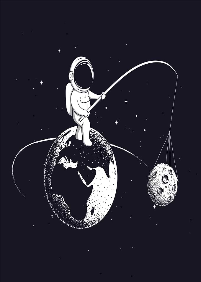 Astronaut fishing for the moon