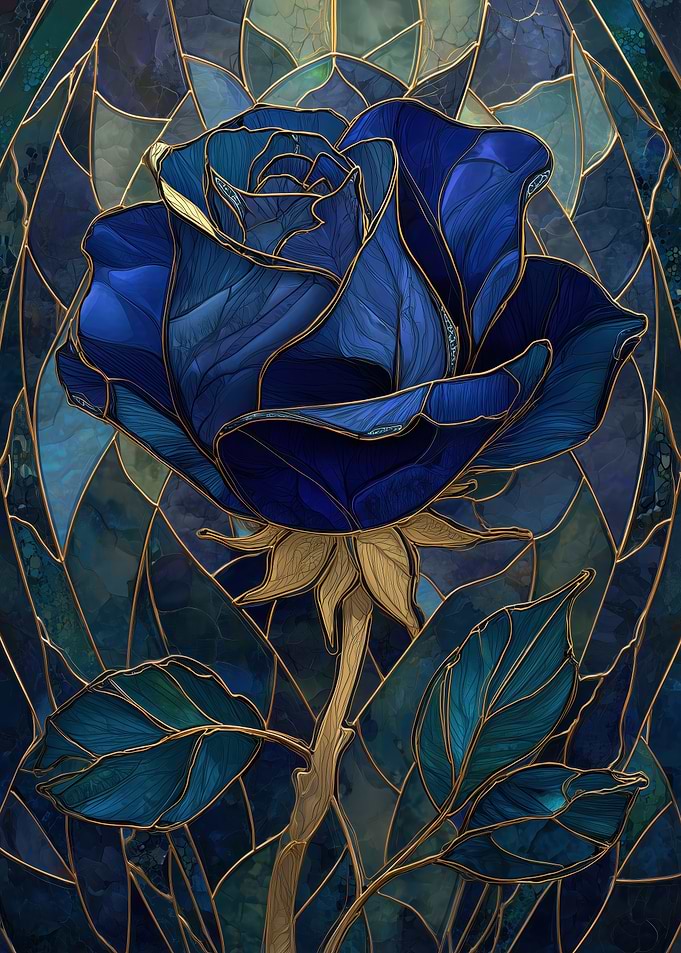 Stained Glass Blue Rose