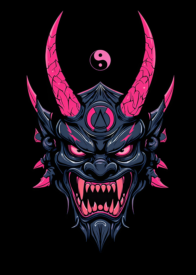 Demonic Oni Mask with Yin Yang Symbol