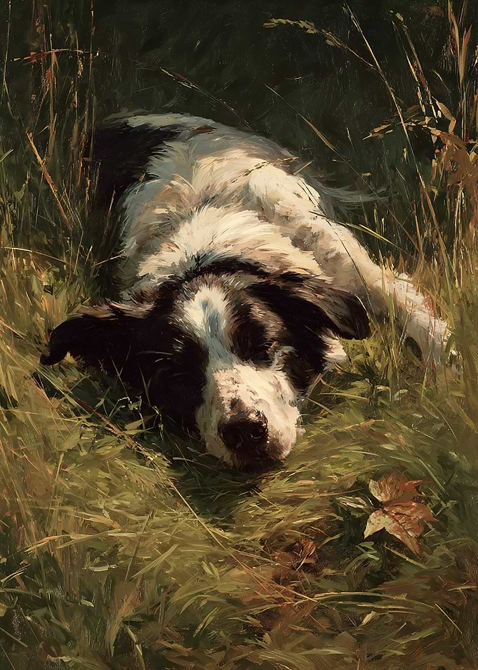 Dog Resting in Tall Grass