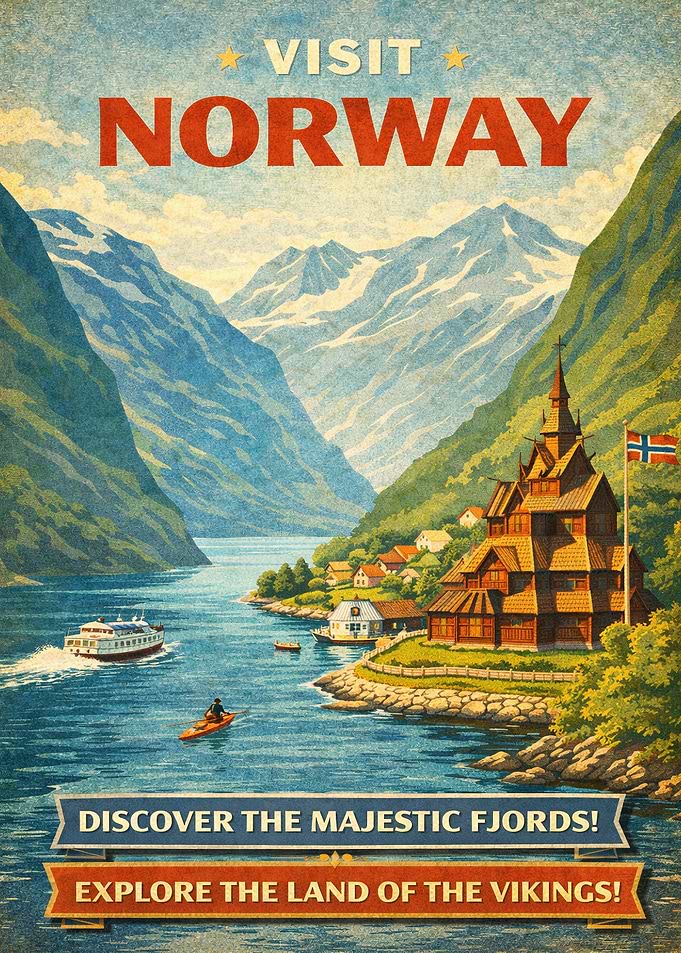 Visit Norway Vintage Travel Poster