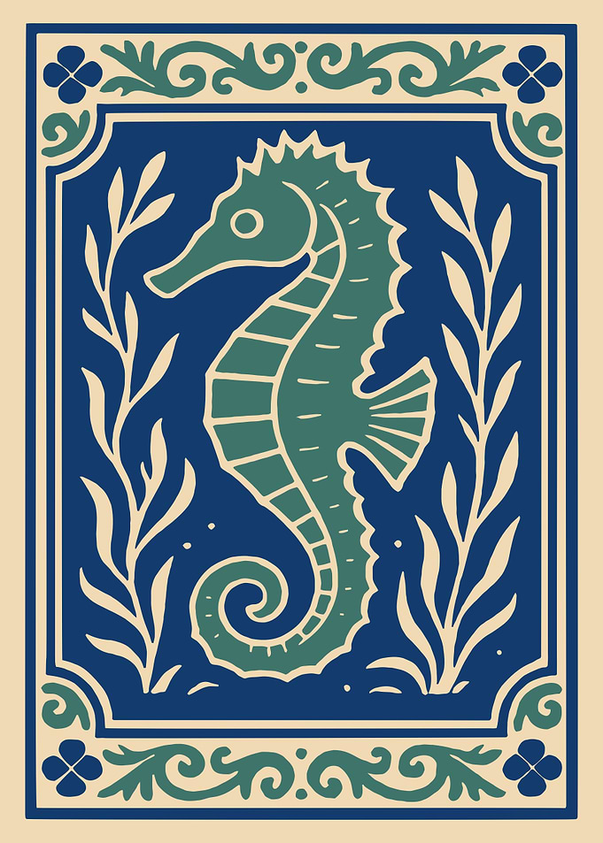 Seahorse with Floral Border