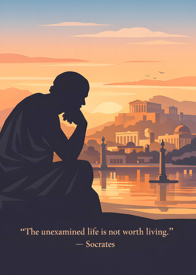 Socrates contemplating life at sunset