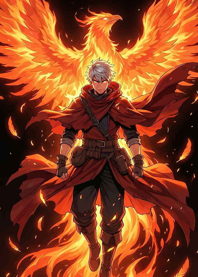 Man with Phoenix and Fire