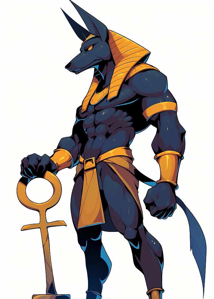 Anubis Holding Ankh Symbol