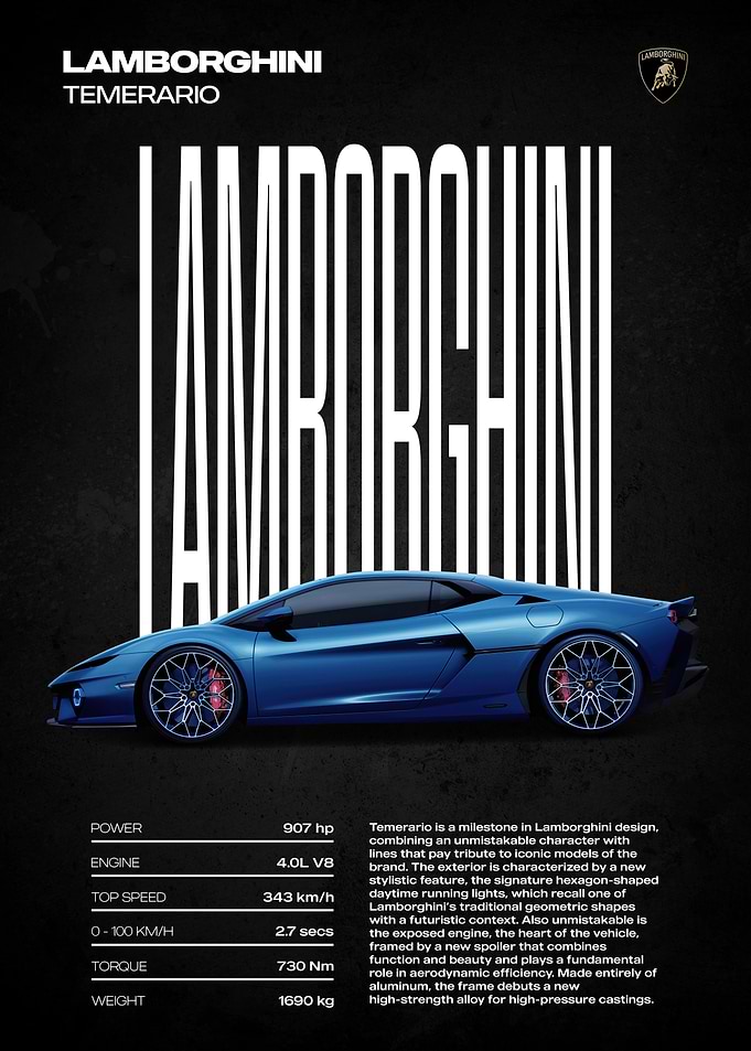 Lamborghini Temerario Car Poster