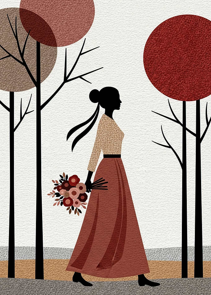 Woman with Flowers in Autumn Park