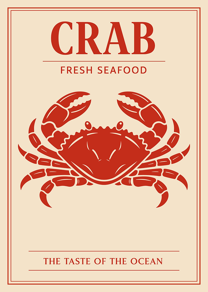 Vintage Crab Poster, Fresh Seafood Wall Art, Retro Ocean Kitchen Print