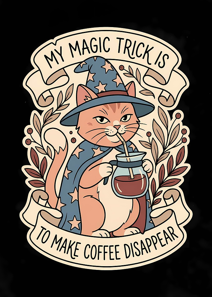 Wizard Cat Drinking Coffee