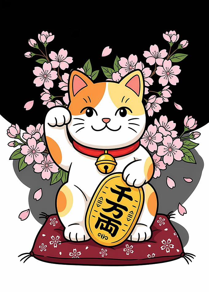 Maneki Neko with Cherry Blossoms
