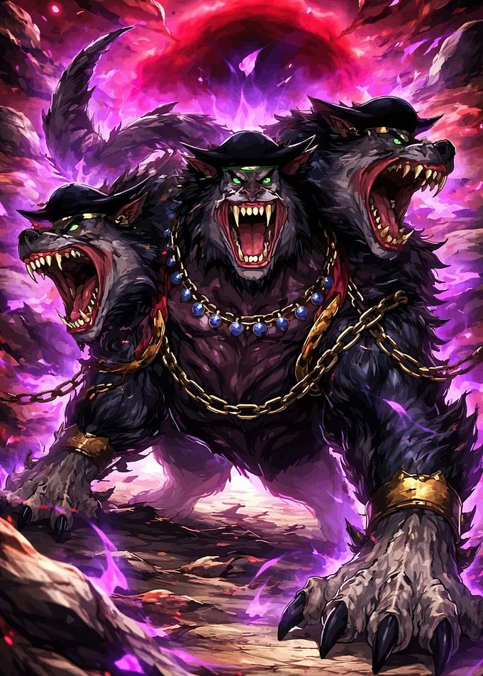 Three-Headed Wolf Monster with Jewelry