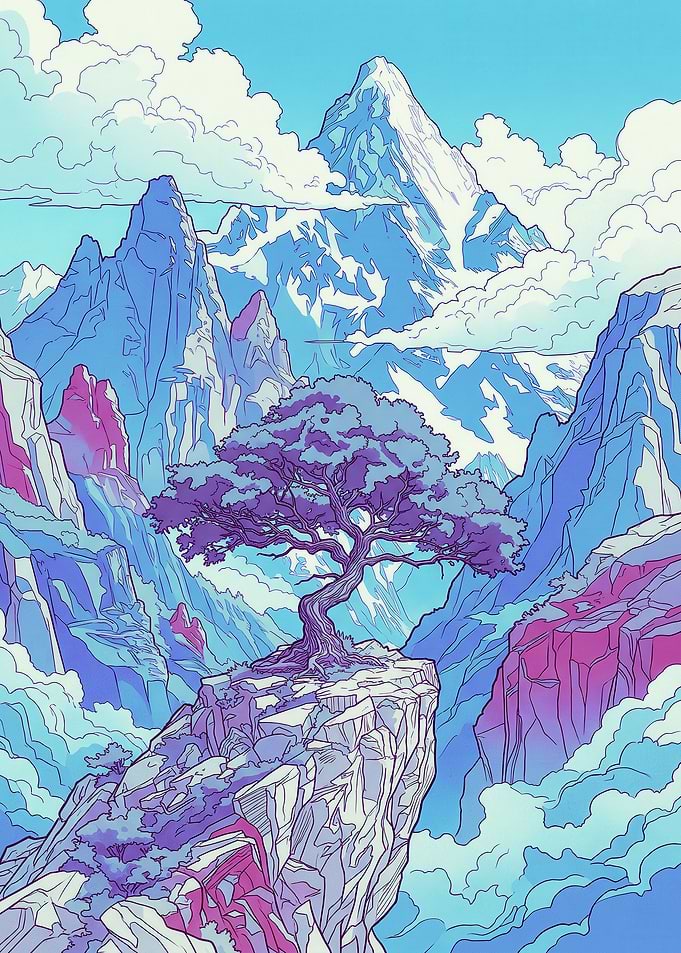 Majestic Mountain Landscape with Lone Tree